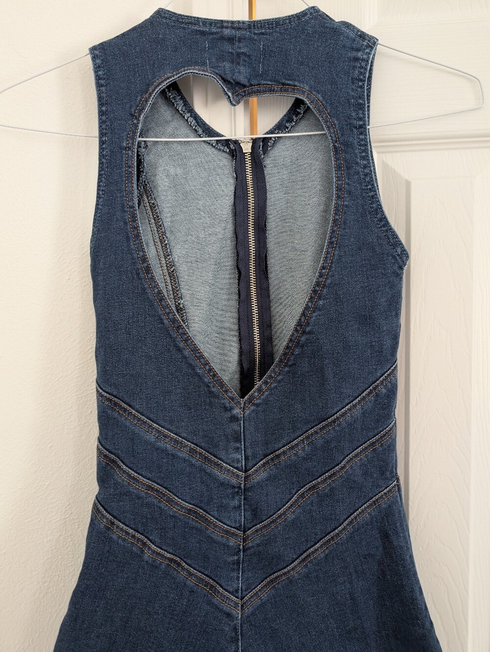 Revice Hollywood Heartthrob Denim Jumpsuit Heart Cutout Zip Front Flare Jeans - Picture 10 of 10